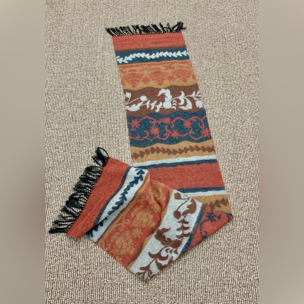 Vtg 1990s Y2K Soft Thick Premium Cashmere Wool Fringed Multi Patterned Scarf